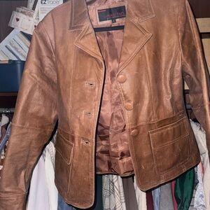 Phase Two Women's Cognac Leather Button-Front Jacket